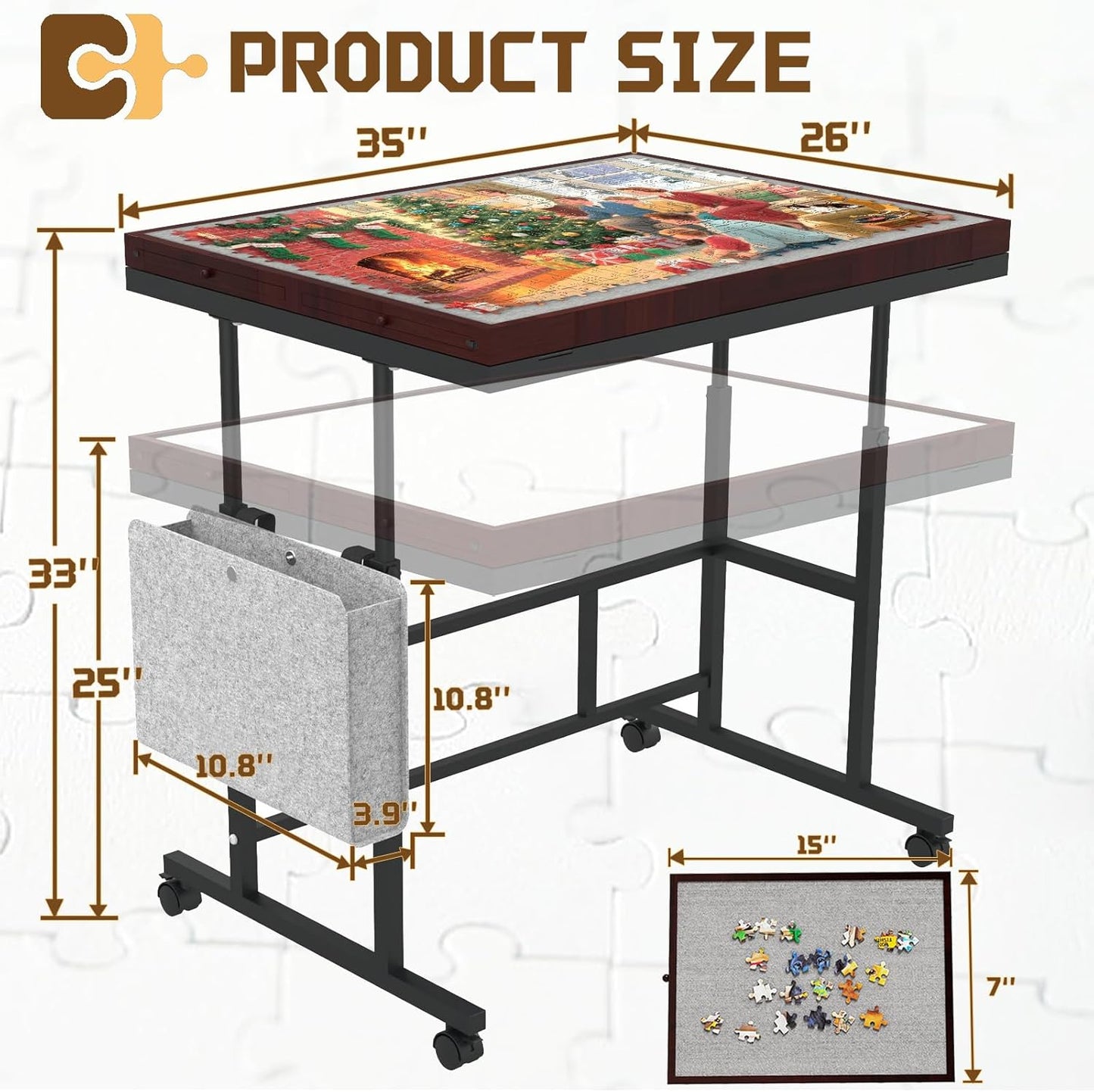 Jigsaw Puzzle Table 1500 Pieces with Legs & Storage Pocket
