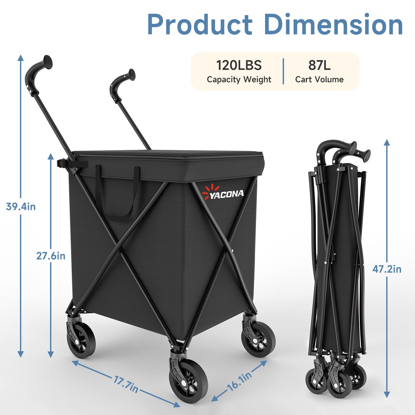 Shopping Cart for Groceries - Water-Resistant Canvas Grocery Cart