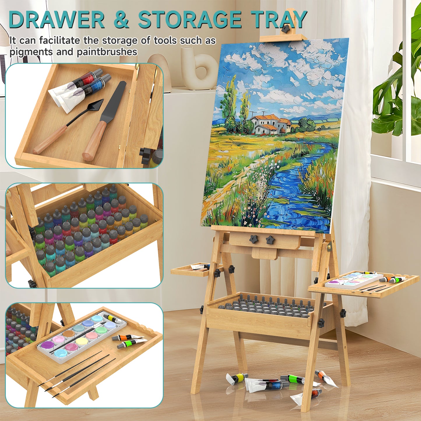 Large Painting Easel with Storage Box and Palette