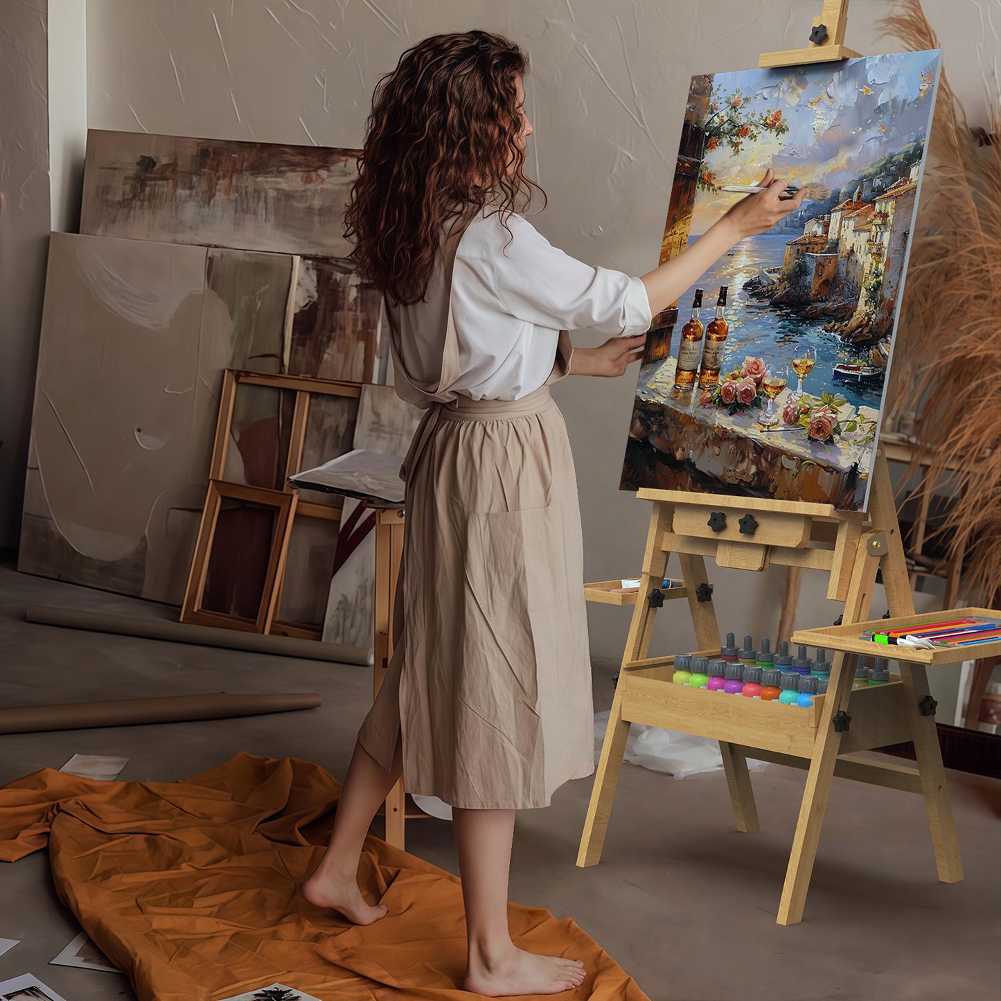 Large Painting Easel with Storage Box and Palette