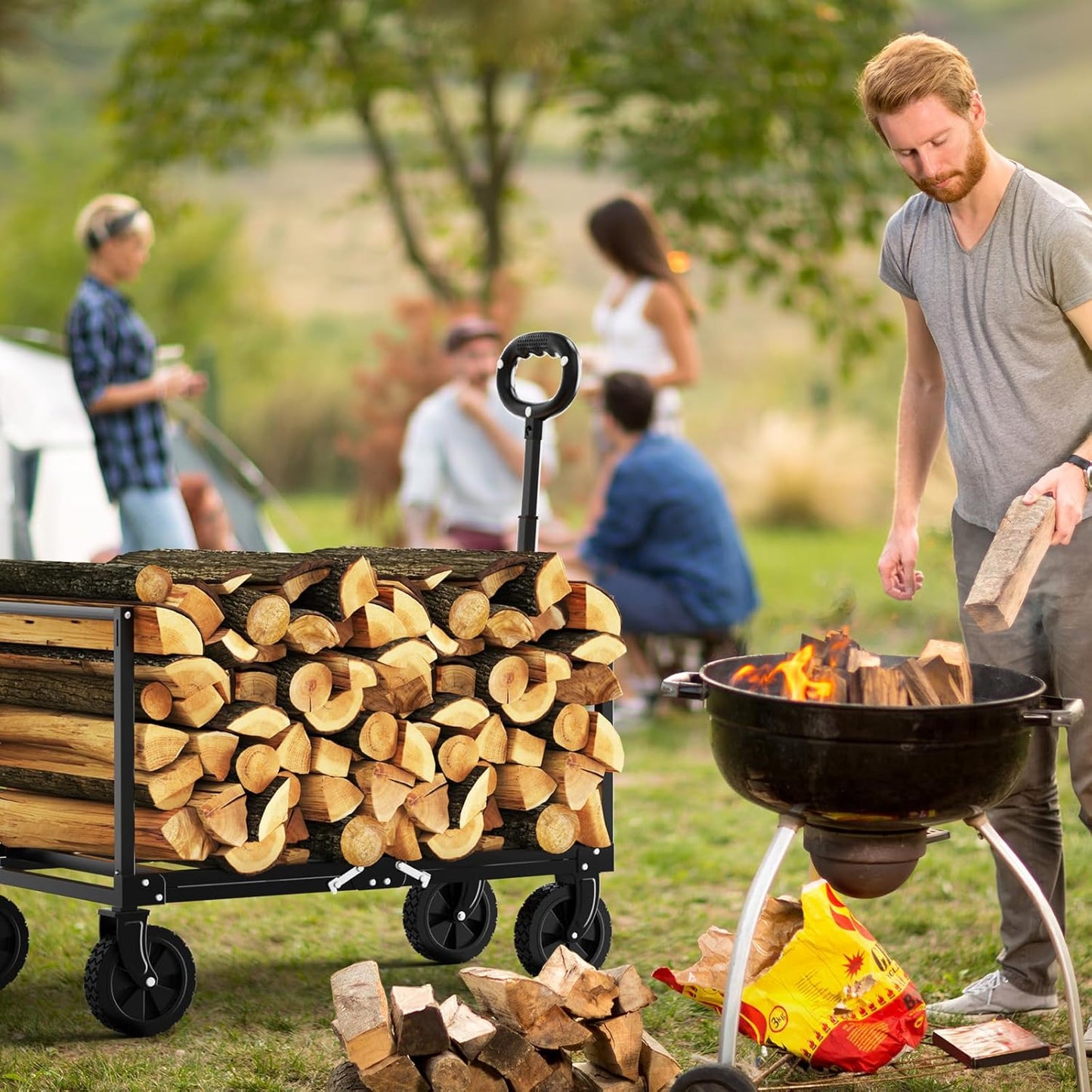 YACONA 3 in 1 Wagons Carts Foldable, 360LBS Lightweight Wagon with All Terrain Wheels, Collapsible Wagon Cart for Grocery, Camping, Beach, Garden & Sports