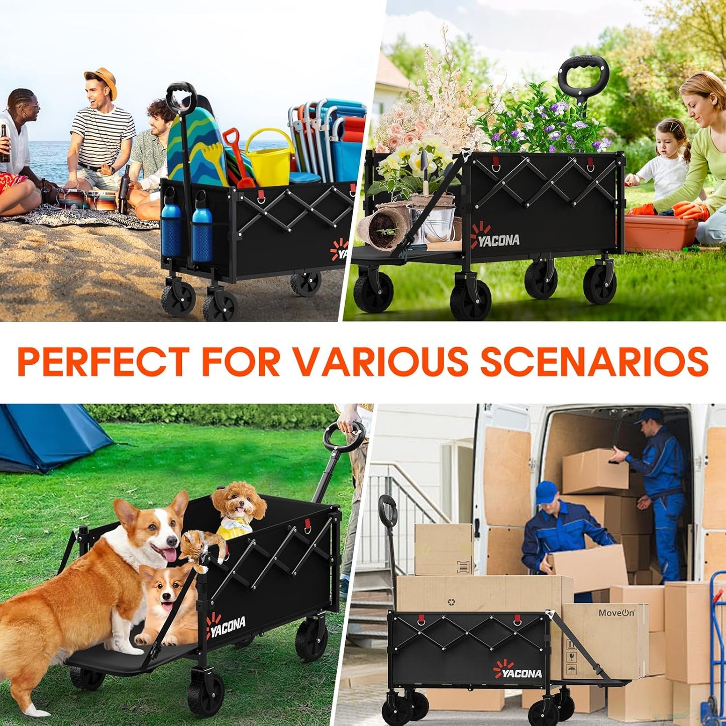 360LBS Heavy-Duty Wagons Carts Foldable, Folding Utility Wagon Carts for Groceries, Outdoor Camping, Shopping, Beach, Garden