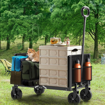 YACONA 3 in 1 Wagons Carts Foldable, 360LBS Lightweight Wagon with All Terrain Wheels, Collapsible Wagon Cart for Grocery, Camping, Beach, Garden & Sports