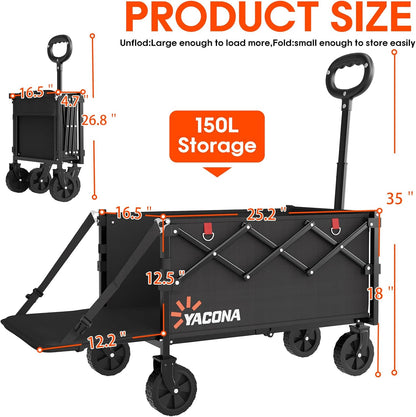 360LBS Heavy-Duty Wagons Carts Foldable, Folding Utility Wagon Carts for Groceries, Outdoor Camping, Shopping, Beach, Garden