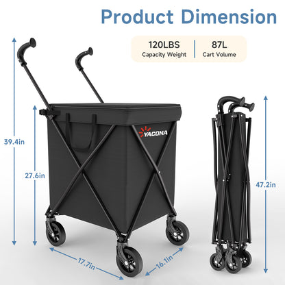 Shopping Cart for Groceries - Water-Resistant Canvas Grocery Cart