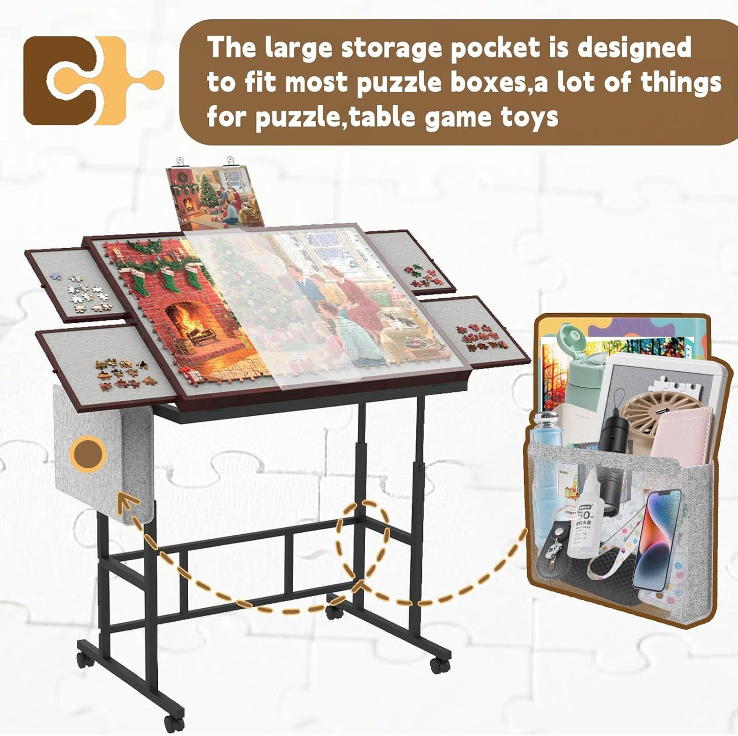 Jigsaw Puzzle Table 1500 Pieces with Legs & Storage Pocket