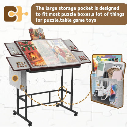 Jigsaw Puzzle Table 1500 Pieces with Legs & Storage Pocket