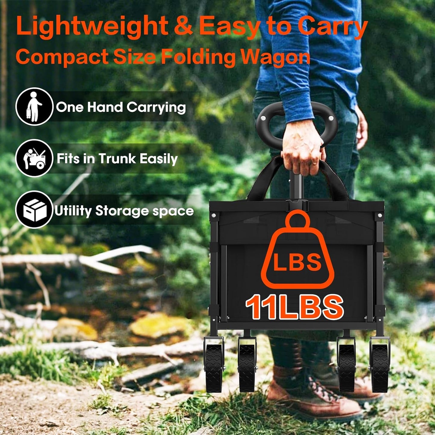 360LBS Heavy-Duty Wagons Carts Foldable, Folding Utility Wagon Carts for Groceries, Outdoor Camping, Shopping, Beach, Garden