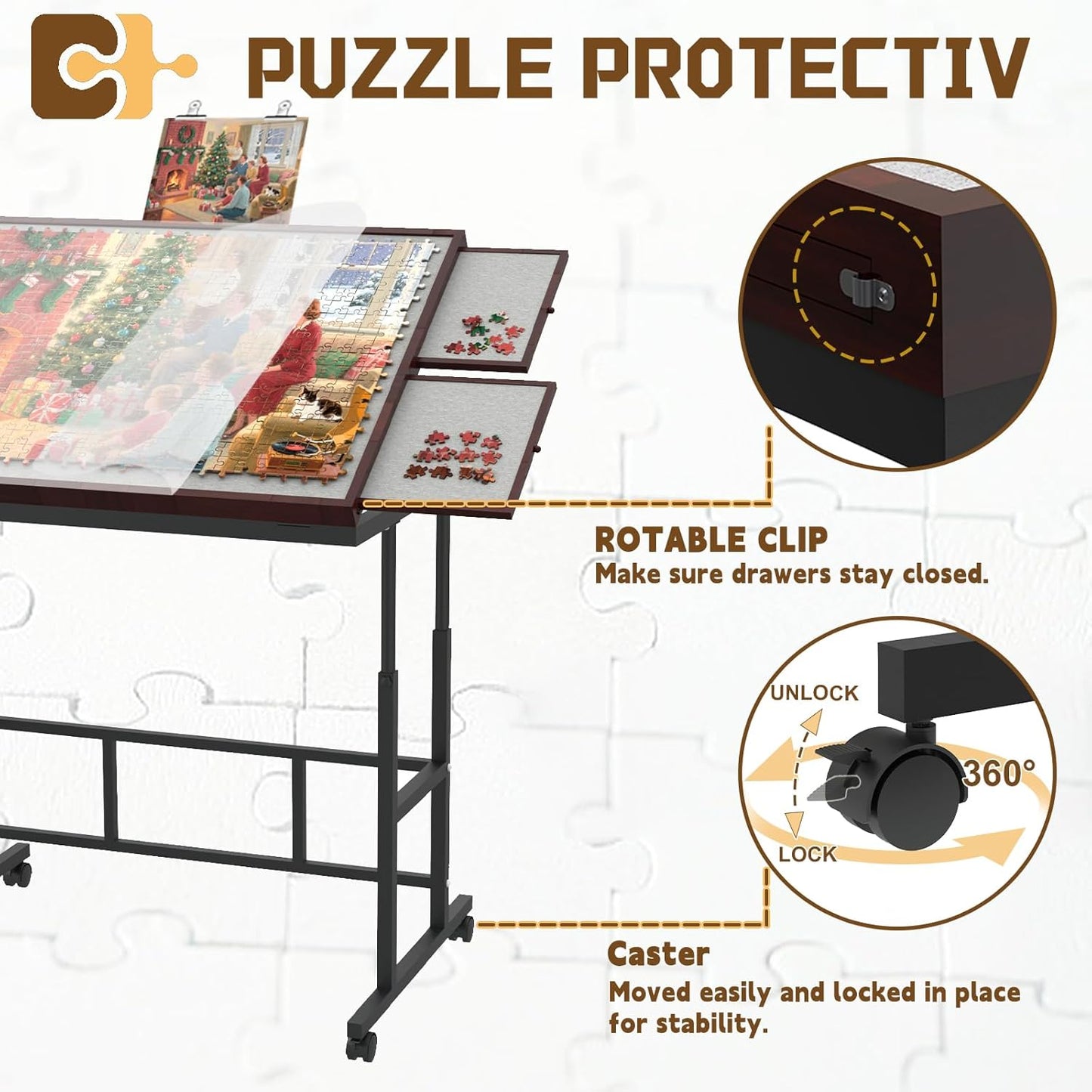 Jigsaw Puzzle Table 1500 Pieces with Legs & Storage Pocket