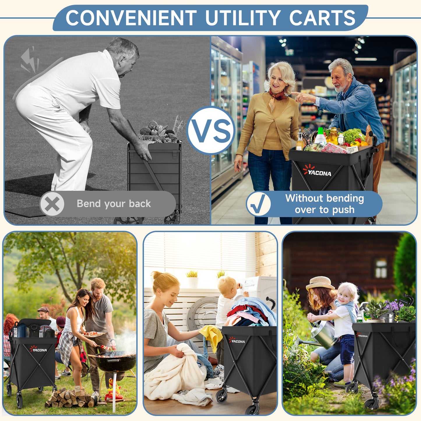 Shopping Cart for Groceries - Water-Resistant Canvas Grocery Cart