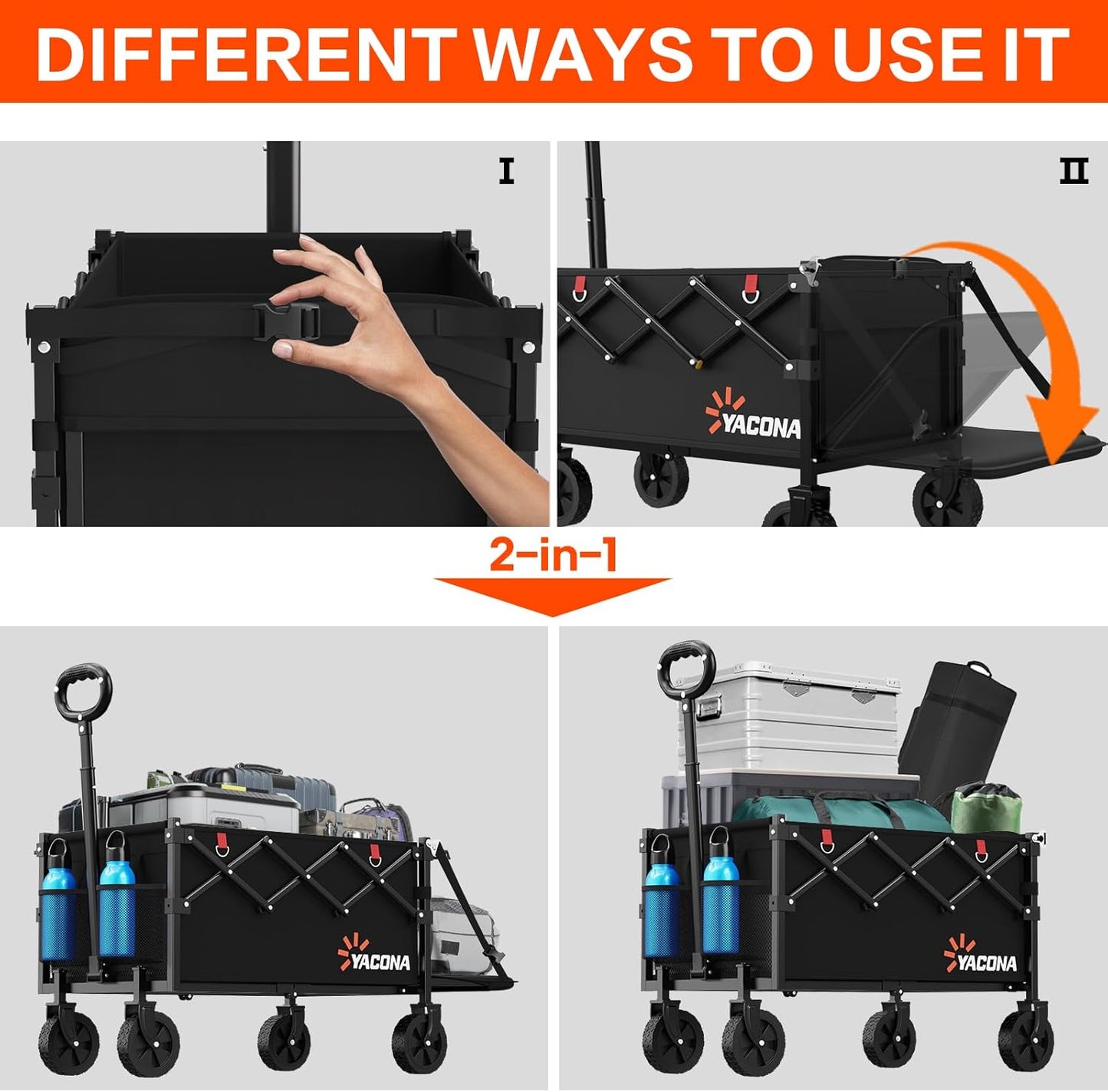 360LBS Heavy-Duty Wagons Carts Foldable, Folding Utility Wagon Carts for Groceries, Outdoor Camping, Shopping, Beach, Garden